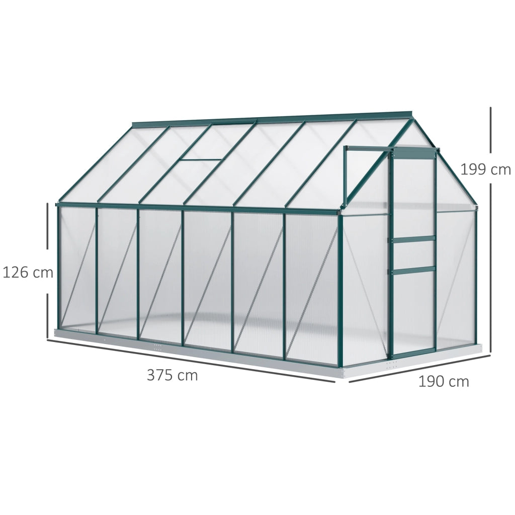 EasyComfort Serra da Giardino in Policarbonato 190x375x199cm, con Finestra Apribile e Porta Scorrevole, Struttura in Alluminio, Verde