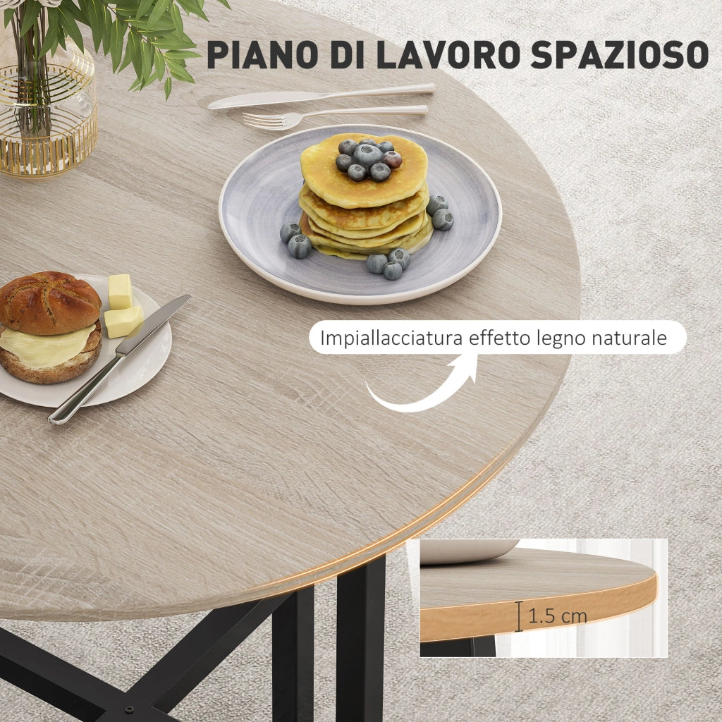 Tavolo da Pranzo Rotondo e Industriale per 2 Persone, in Legno e Acciaio, ?80x75 cm, Nero e color Legno
