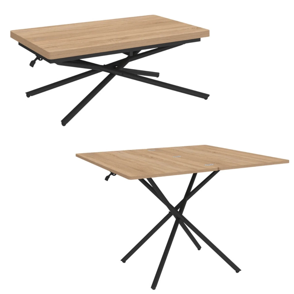 IDMarket - Tavolino 2 in 1 trasformabile in tavolo da pranzo rettangolare ALIX 100 cm, in legno e nero