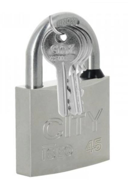Iseo CITY 60 Lucchetto a Chiave con Arco in Acciaio Inox 3 Chiavi Piatte Numerate Garanzia 10 Anni colore Nichelato
