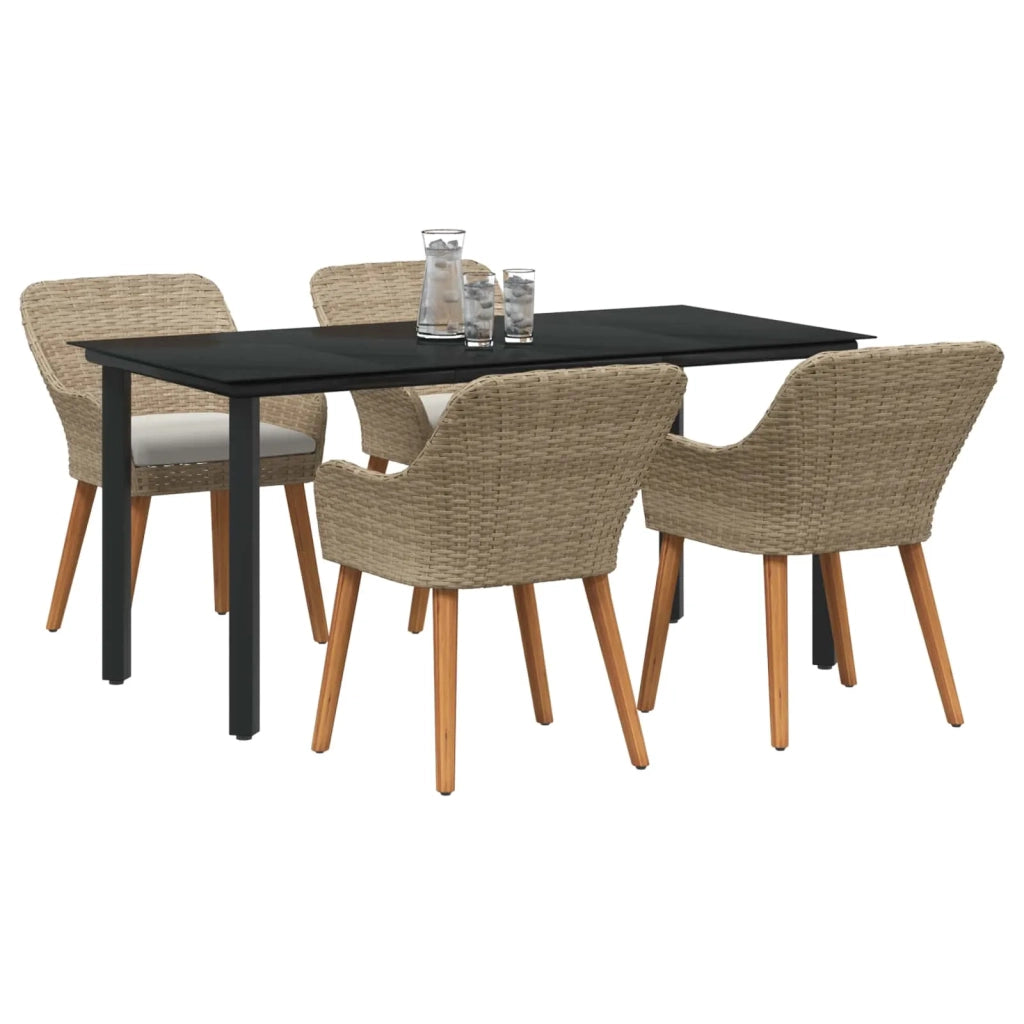 Set da Pranzo per Giardino con cuscino 5 pcs Beige polyrattan 3261701