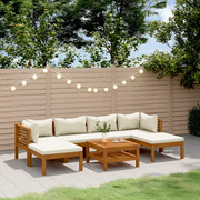 Set Divani da Giardino 7 pz con Cuscini Crema in Legno Acacia 3086946