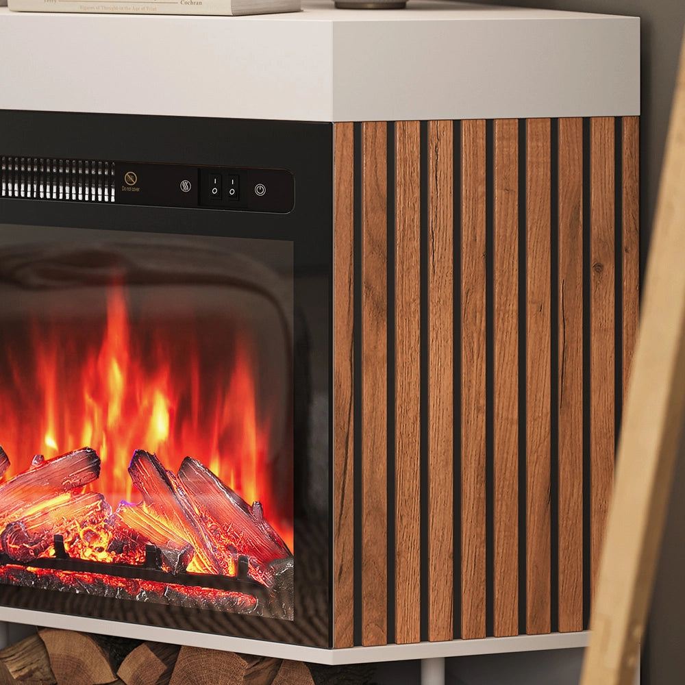 Vicco Caminetto elettrico Bianco 100 cm con effetto fiamma realistico e riscaldatore da 1800W