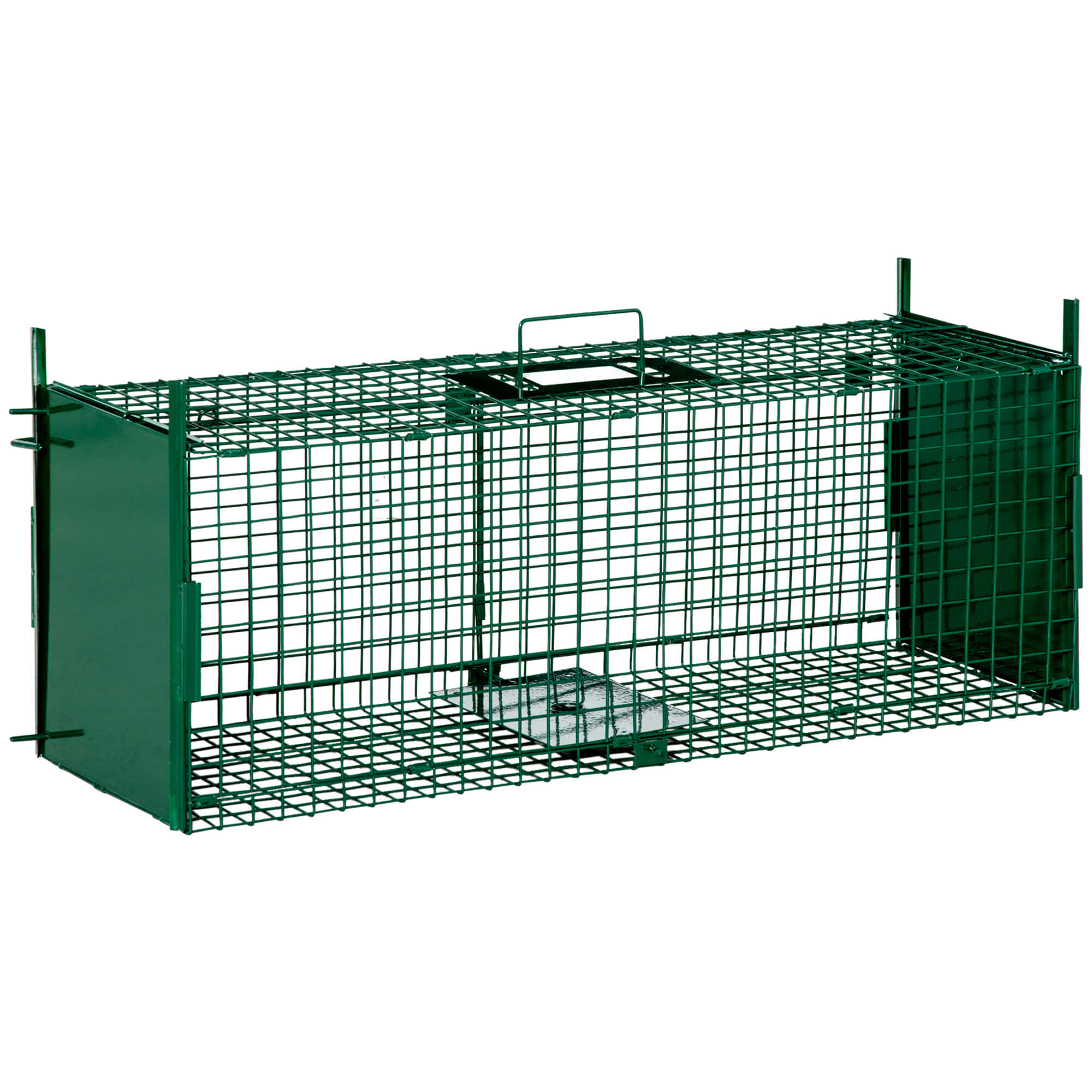 Gabbia Trappola per Animali Vivi Piccoli con Doppia Porta e Maniglia 80x25x30cm Verde Scuro