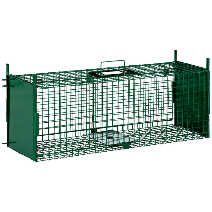 Gabbia Trappola per Animali Vivi Piccoli con Doppia Porta e Maniglia 80x25x30cm Verde Scuro