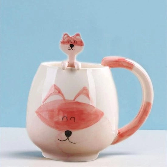 Tazza con disegno di gomma da caffè con cucchiaio per colazione, adatto per colazione, caffè, latte, avena, ceramica, 400 ml