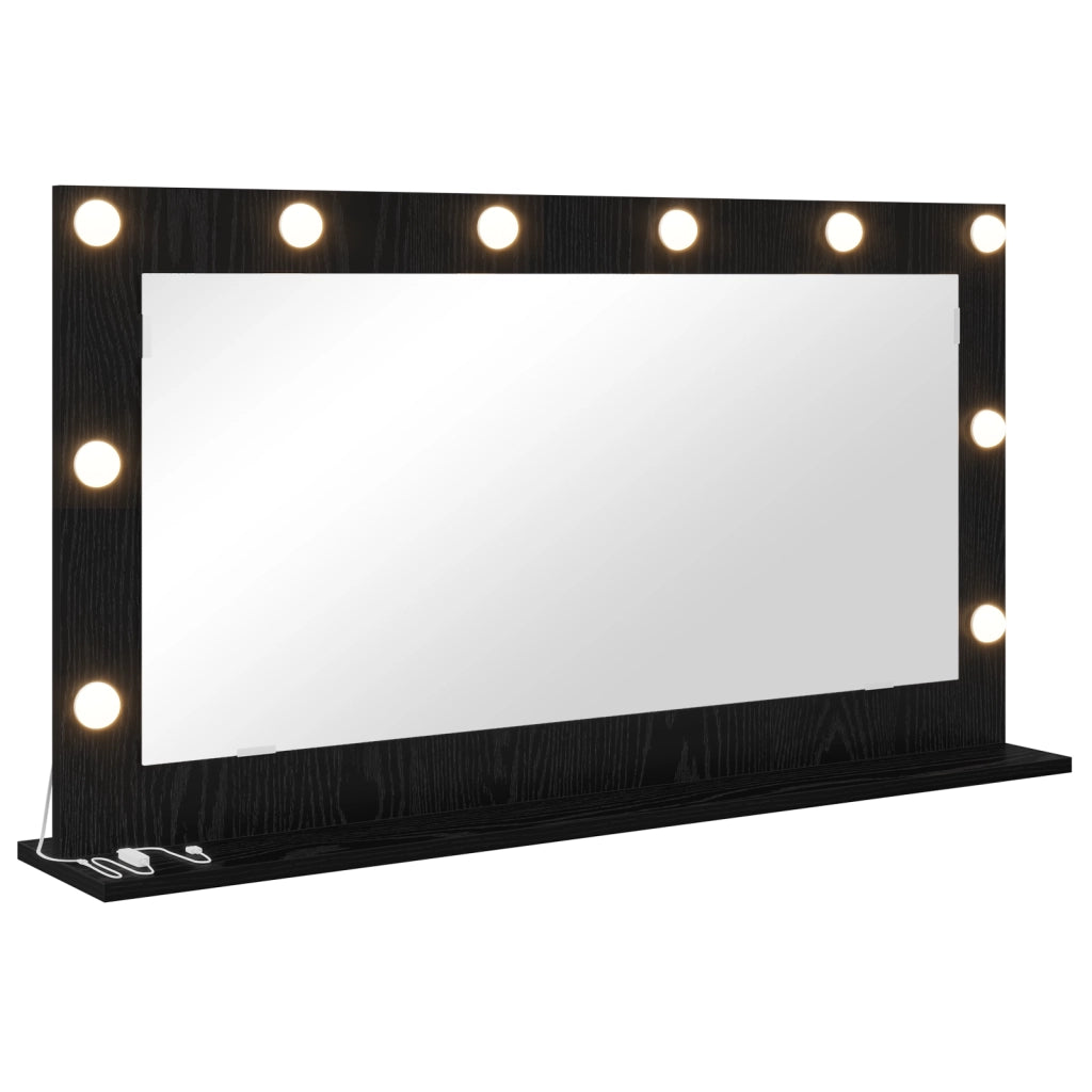 Specchio da toeletta con luci LED Nero Rovere 100x55x18 cm