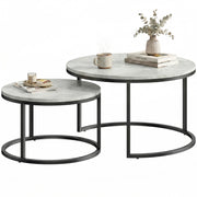 Set 2 Tavolini da Caff¨¨ Rotondi ¨C Xylo ¨C Effetto Marmo Grigio Legno Metallo