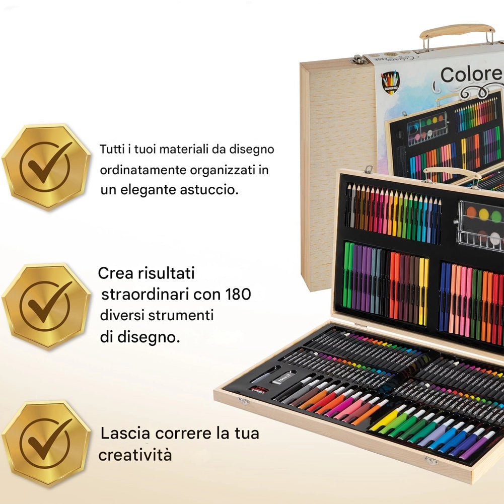 Valigetta in Legno con Colori 180 Pezzi Valigia Artista per Colorare Disegnare