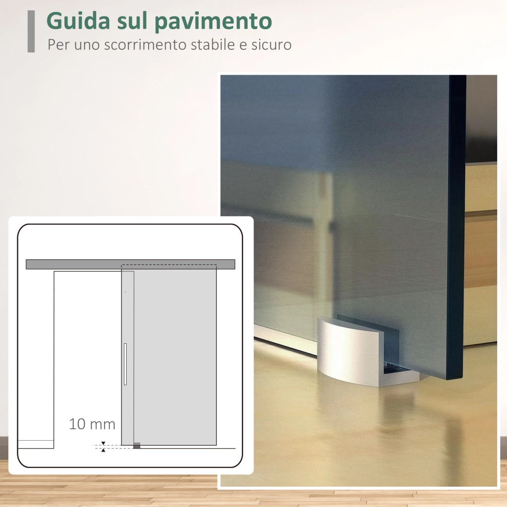Porta Scorrevole Interna in Vetro Smerigliato e Satinato con Binario B2 e Maniglia per Bagno Cucina Studio Vetro 205x 102.5x 0,8cm