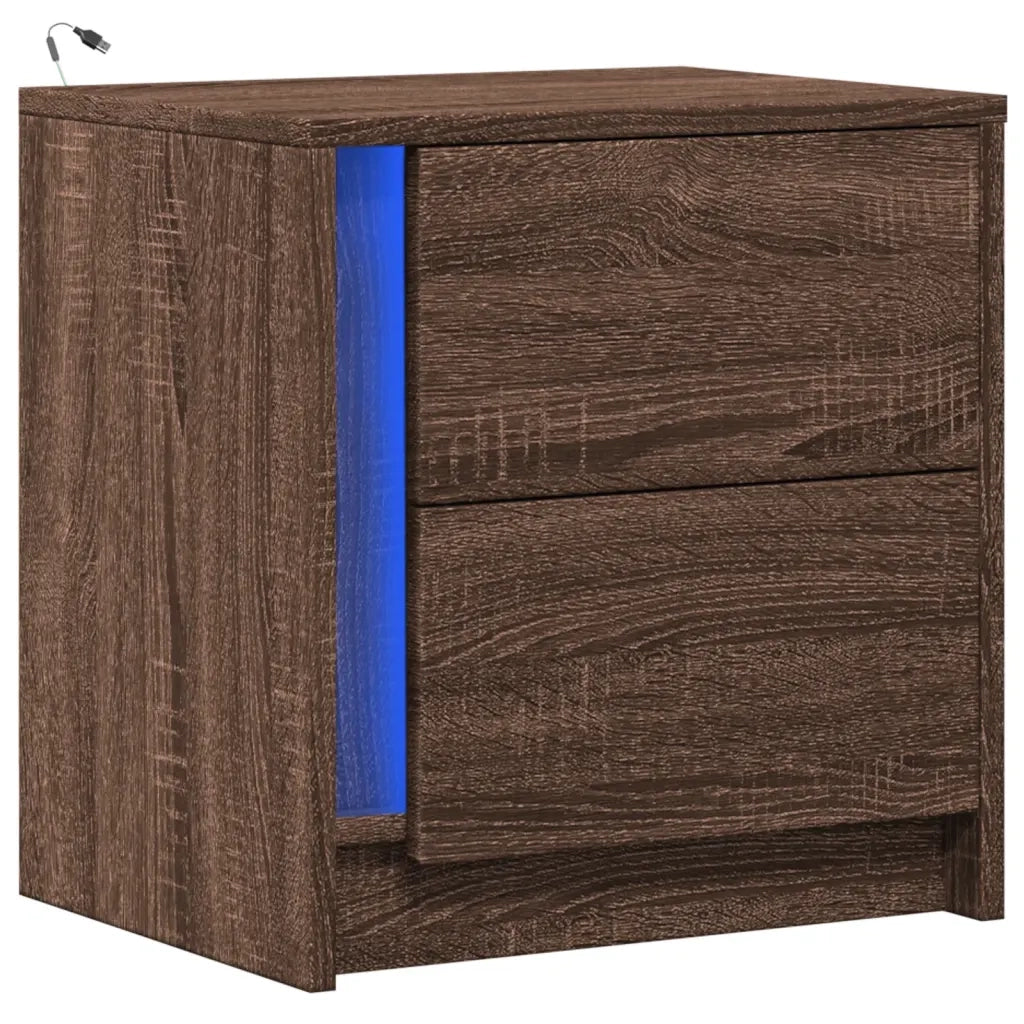 Comodino con Luci LED-Tavolino da notte Rovere Marrone in Legno Multistrato 980934