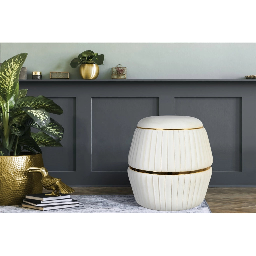 Pouf Doric 225 avorio e oro con lavorazione a pieghe