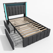 Letto Singolo 90x200 cm con USB; Type-C; LED e 2 Cassetti integrati in Lino Grigio