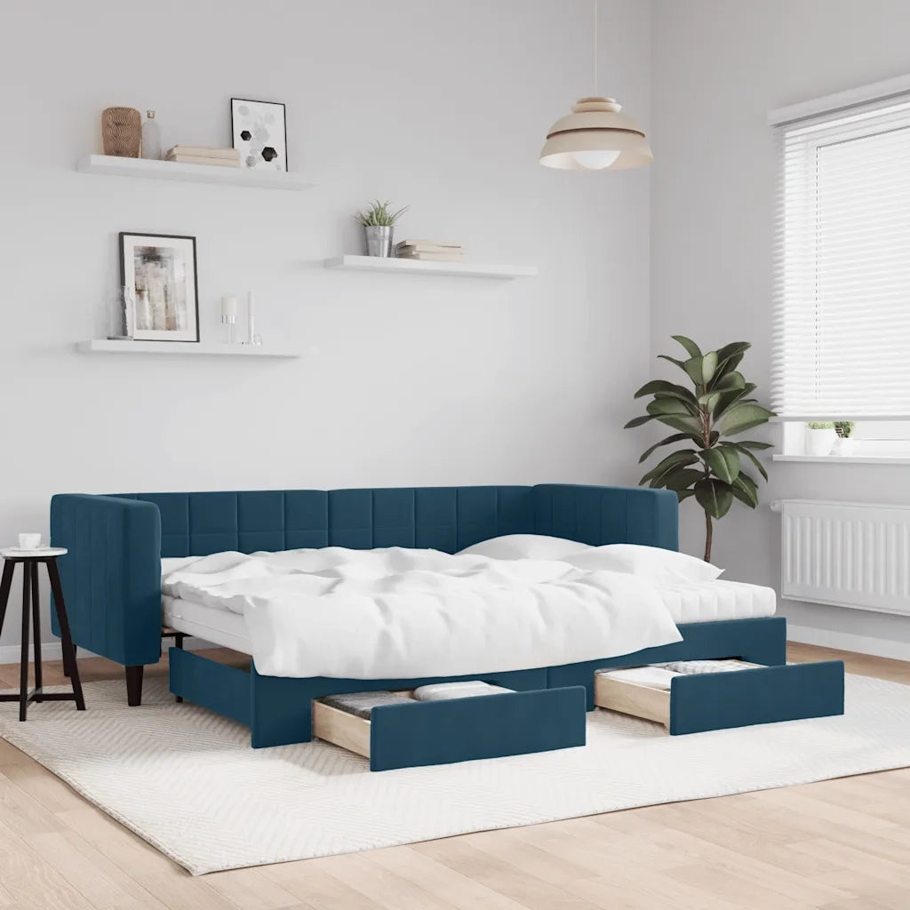Divano Letto Estraibile con Cassetti Blu 80x200 cm in Velluto 3196755
