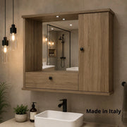 Mobile Bagno Pensile noce naturale con Specchio e Ante 73x14x61H