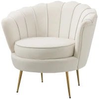 Poltrona di Design Stile Vintage Imbottita in Velluto, 79x77x77cm, Crema