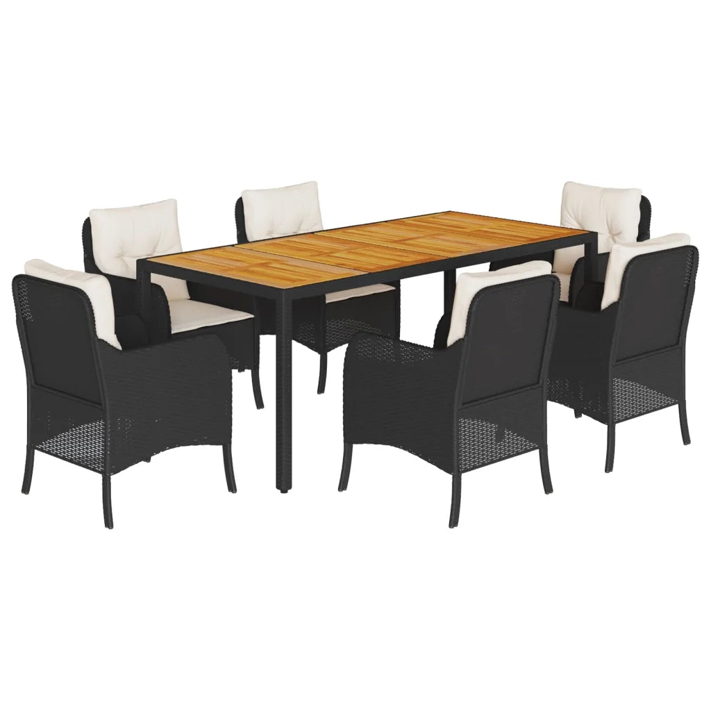 Set da Pranzo da Giardino 7 pz Nero con Cuscini in Polyrattan 3211864