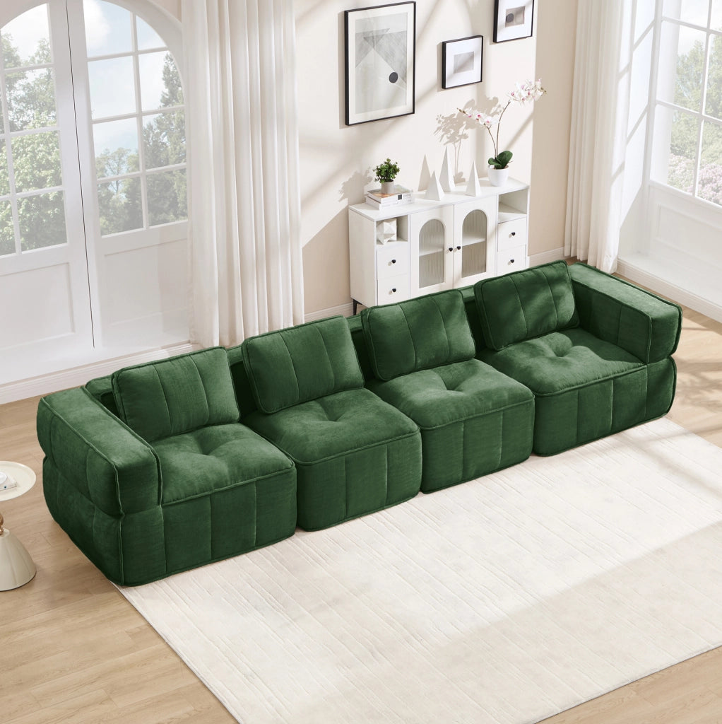 Divano modulare ULEVR 344x93x67 cm senza struttura, schiuma 32D e base antiscivolo, verde