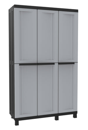 Armadio Portascope Modulare da Esterno 102x39x170 cm 3 Ante 3 Ripiani in Polipropilene Twist Grigio e Nero
