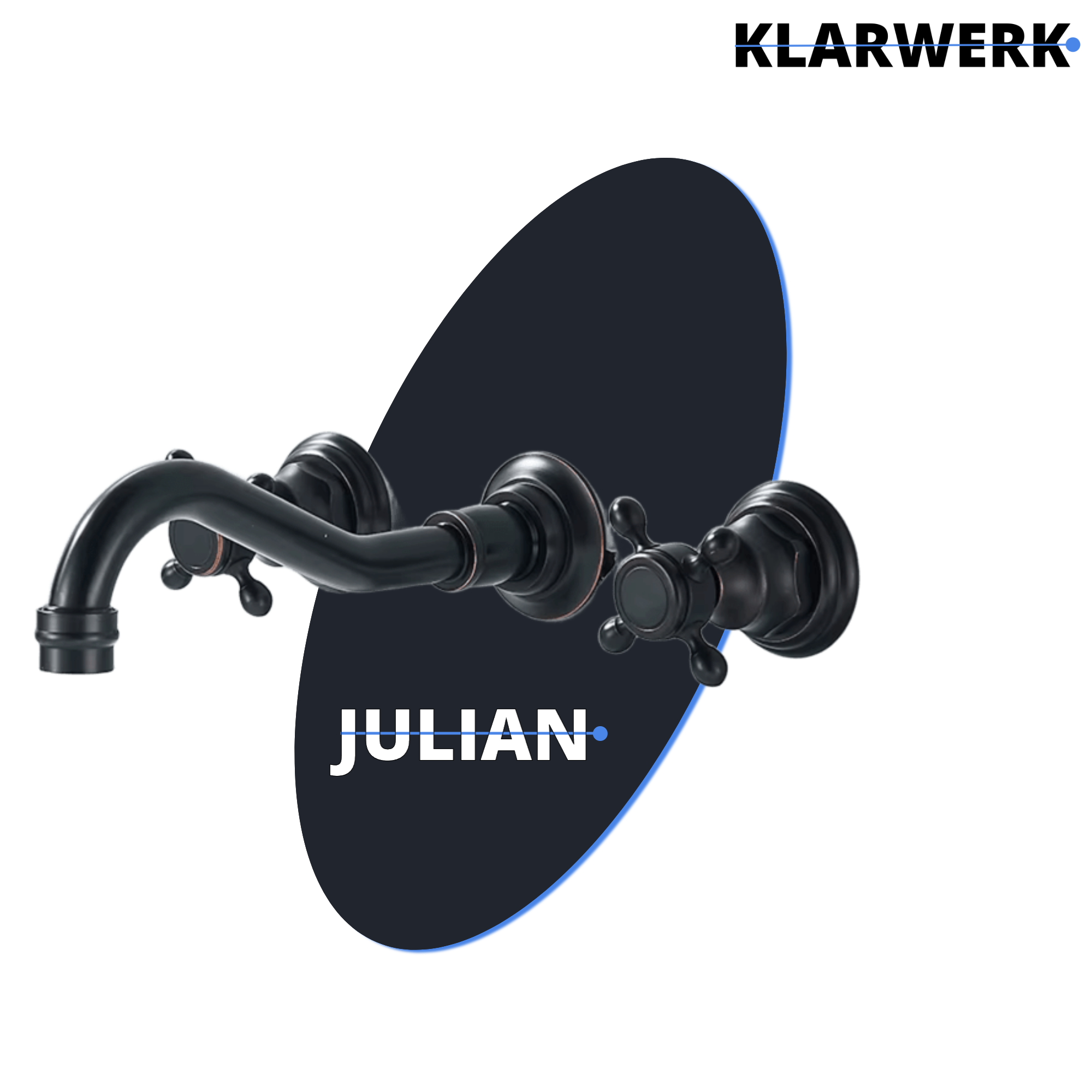 JULIAN | Rubinetto da bagno vintage a 3 fori a parete nero opaco | in acciaio inossidabile retrò da cucina | Antico miscelatore a parete a 2 maniglie