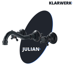 JULIAN | Rubinetto da bagno vintage a 3 fori a parete nero opaco | in acciaio inossidabile retrò da cucina | Antico miscelatore a parete a 2 maniglie