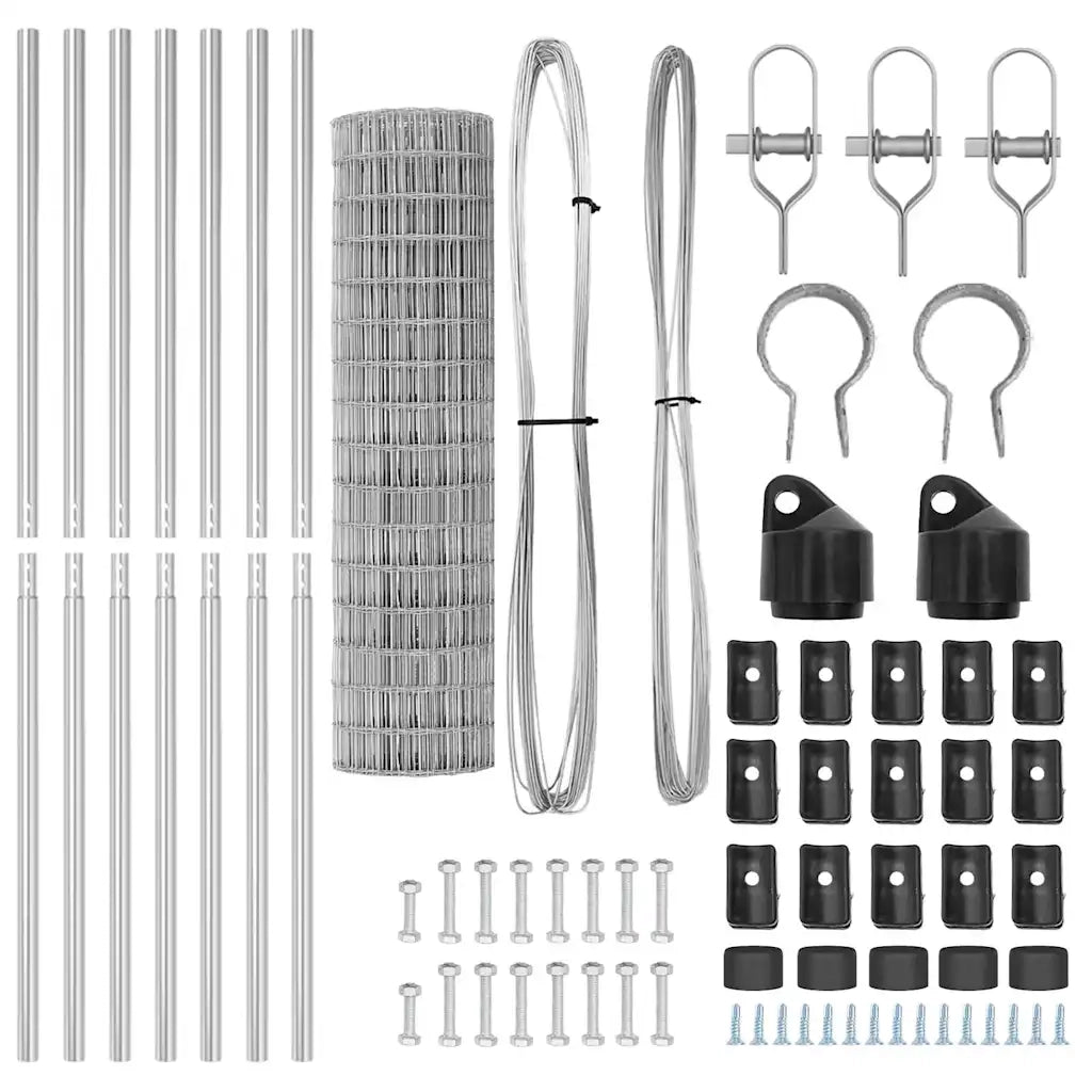 Recinzione con pali. Argento 1 x 10 m Acciaio