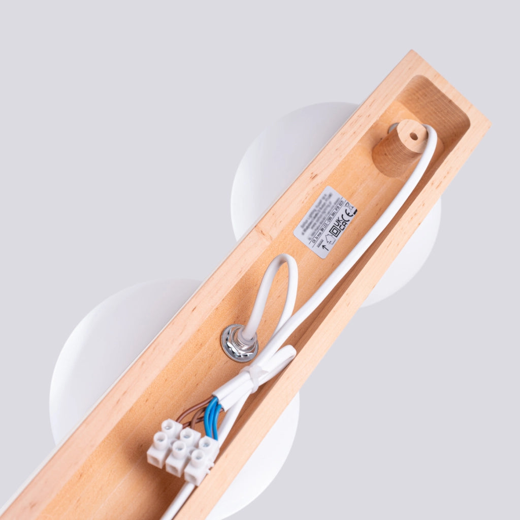 Lampada a sospensione BULBO Peach Puff a 3 luci in legno e vetro, design moderno