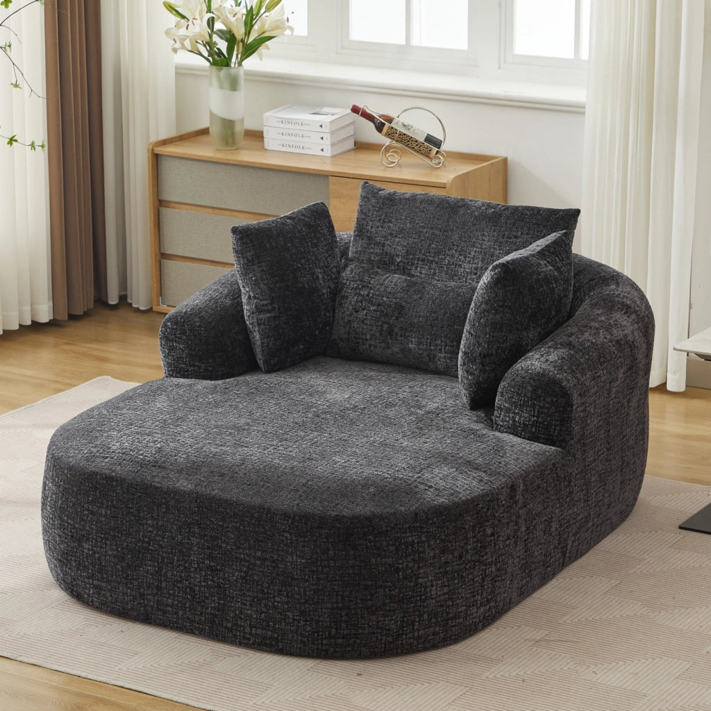 Divano chaise longue imbottito in velluto a coste con cuscino, letto estraibile per salotto, nero, senza montaggio