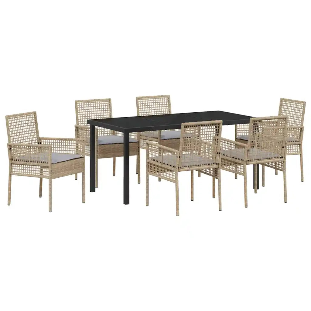Set da Pranzo per Giardino con cuscino 7 pcs Beige polyrattan