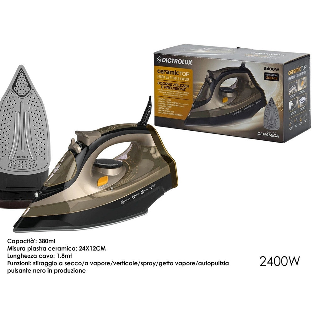 Trade Shop - Ferro Da Stiro A Vapore Con Piastra In Ceramica 2400w 380 Ml Funzione Spray Autopulente -