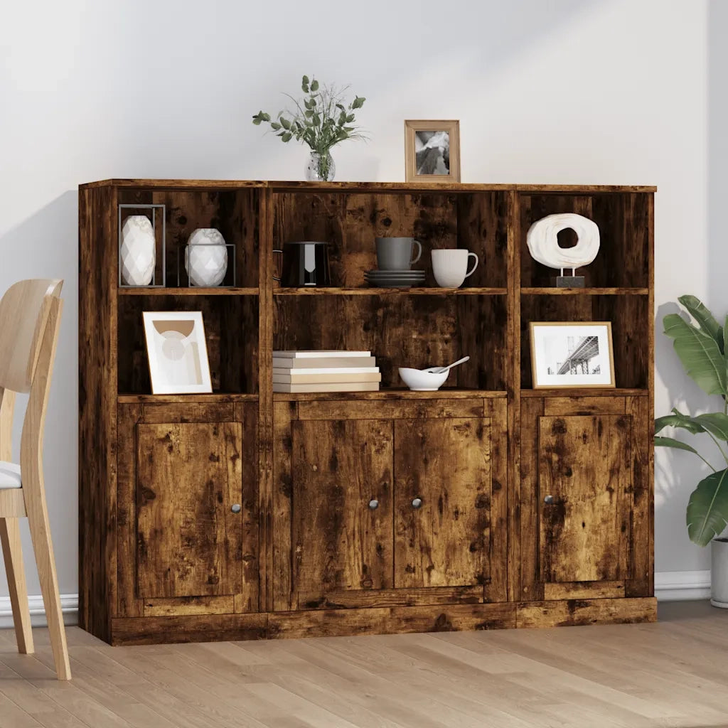 Credenze 3 pz | Madia | Buffet da pranzo | Armadio da pranzo Rovere Fumo in Legno Multistrato