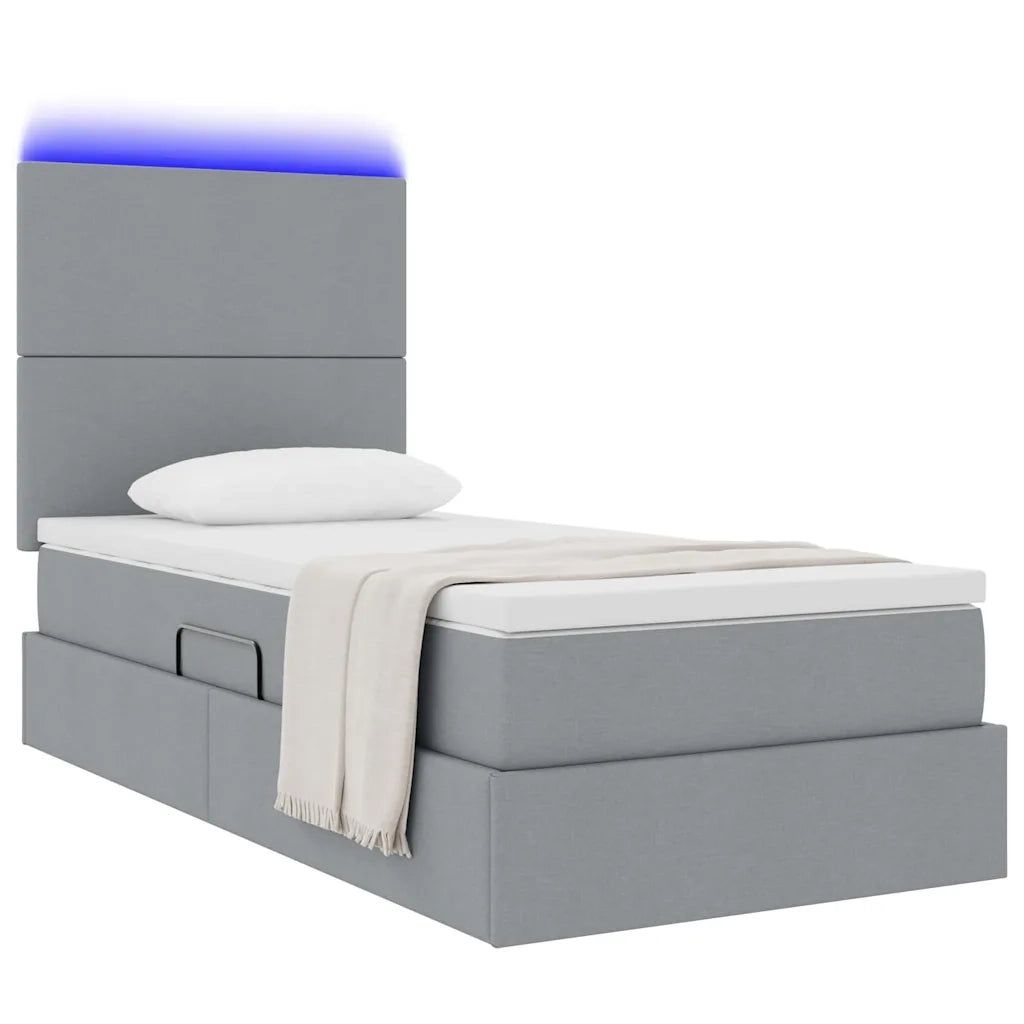 Letto con contenitore e LED con led Grigio chiaro 90 x 200 cm