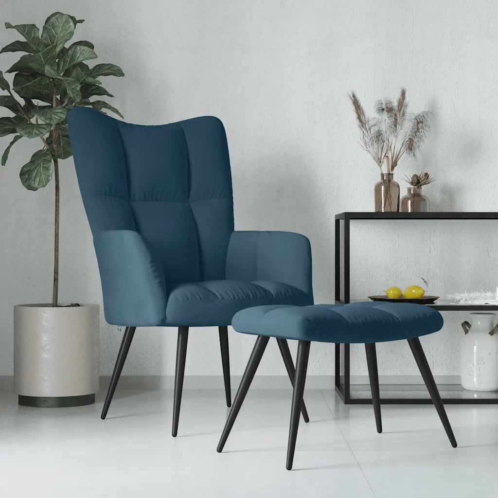 Poltrona Relax con Poggiapiedi Blu in Velluto 328094