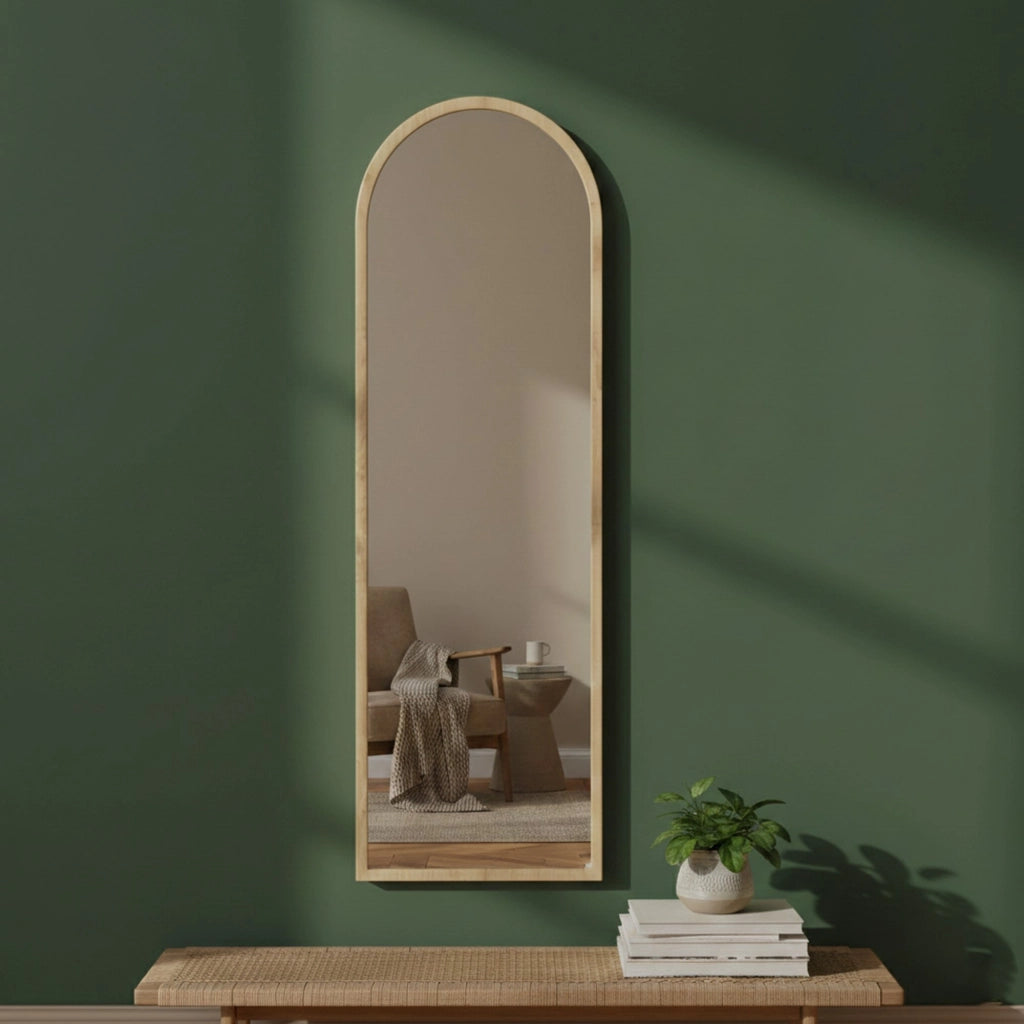 Specchio Artus, Specchiera, Articolo d'arredo a muro, Decorazione con specchio, 50x2h160 cm, Rovere