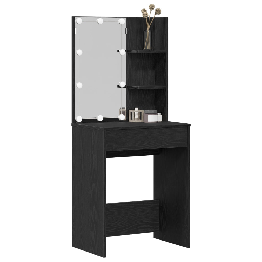 Tavolo da trucco LED in Rovere Nero, 60x40x140 cm, Realizzato in Legno ingegnerizzato