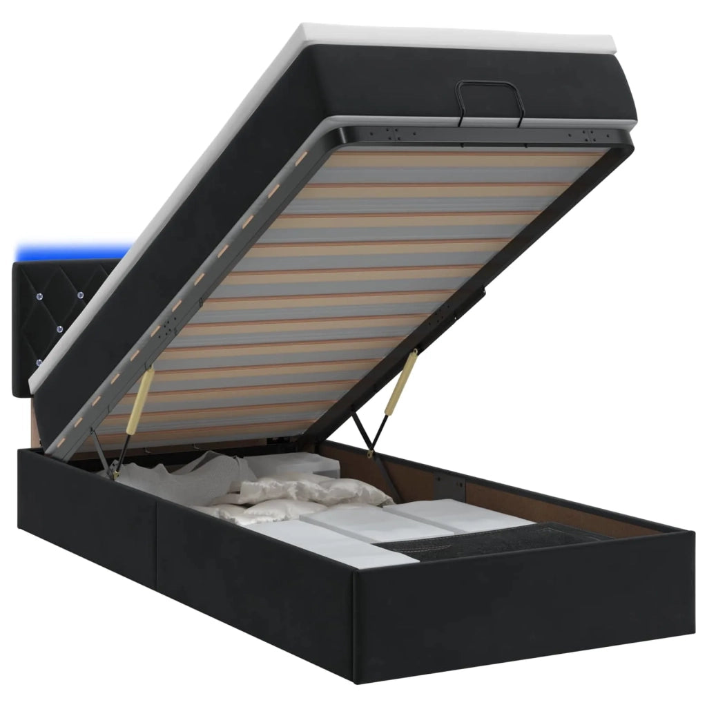 Letto Ottomano con Materasso e LED Nero 90 x 190 cm Velluto 3457037