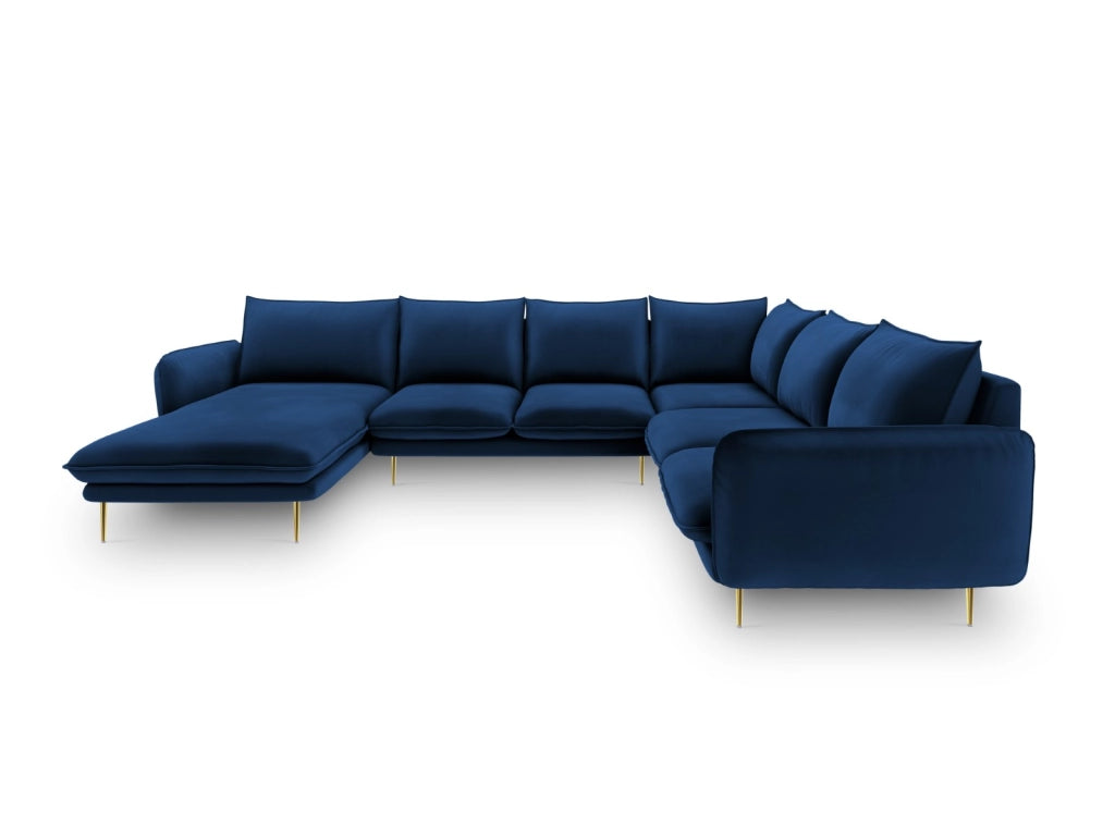Cosmopolitan Design - Divano panoramico destro "Vienna" 7 posti in velluto blu reale 