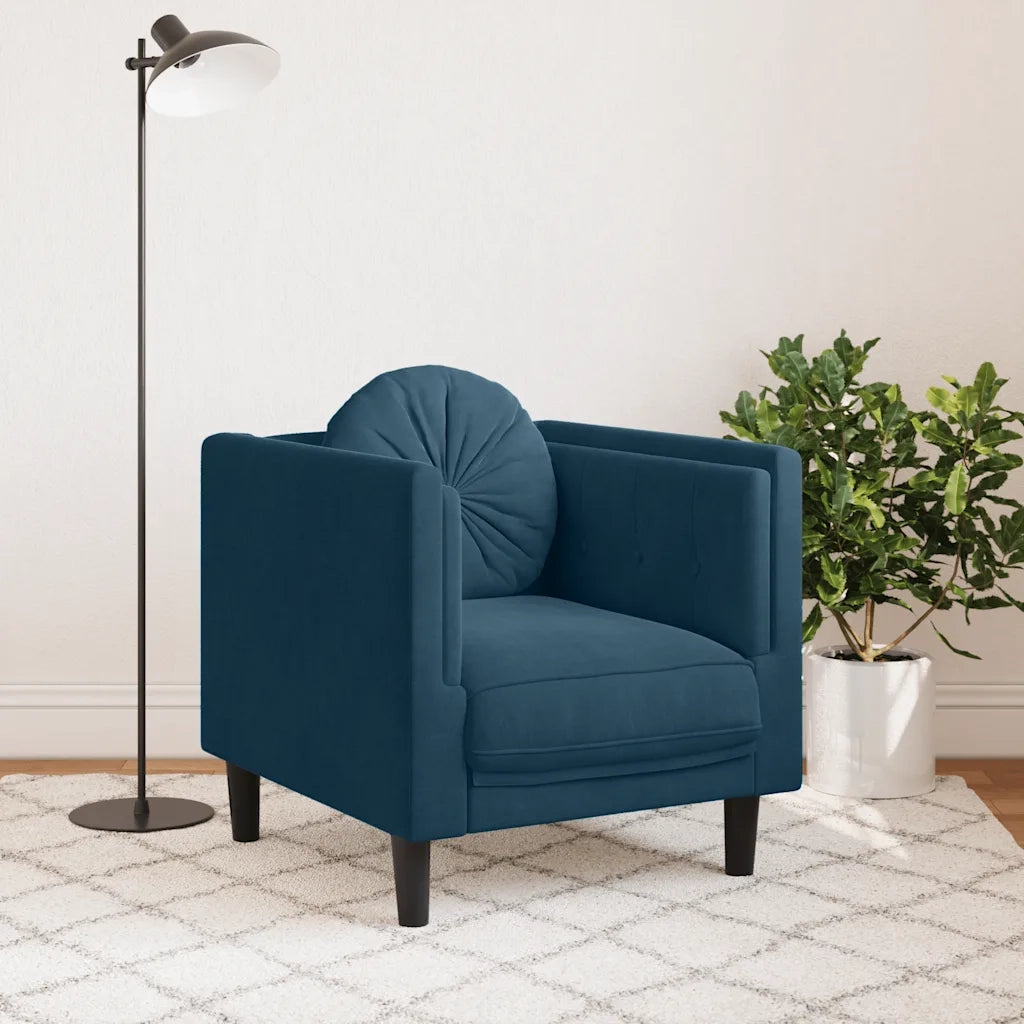 Divano Sedia-Poltrona con Cuscino Blu in Velluto
