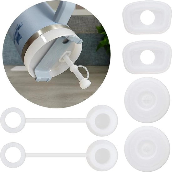Set di 6 pezzi per Aikes - adatto per coppe Stanley 1.0 e tappi in legno - fermi senza perdite - set a doppio contenuto di bicchieri in vetro - accessori per bicchieri - set senza perdite - trasparente bianco