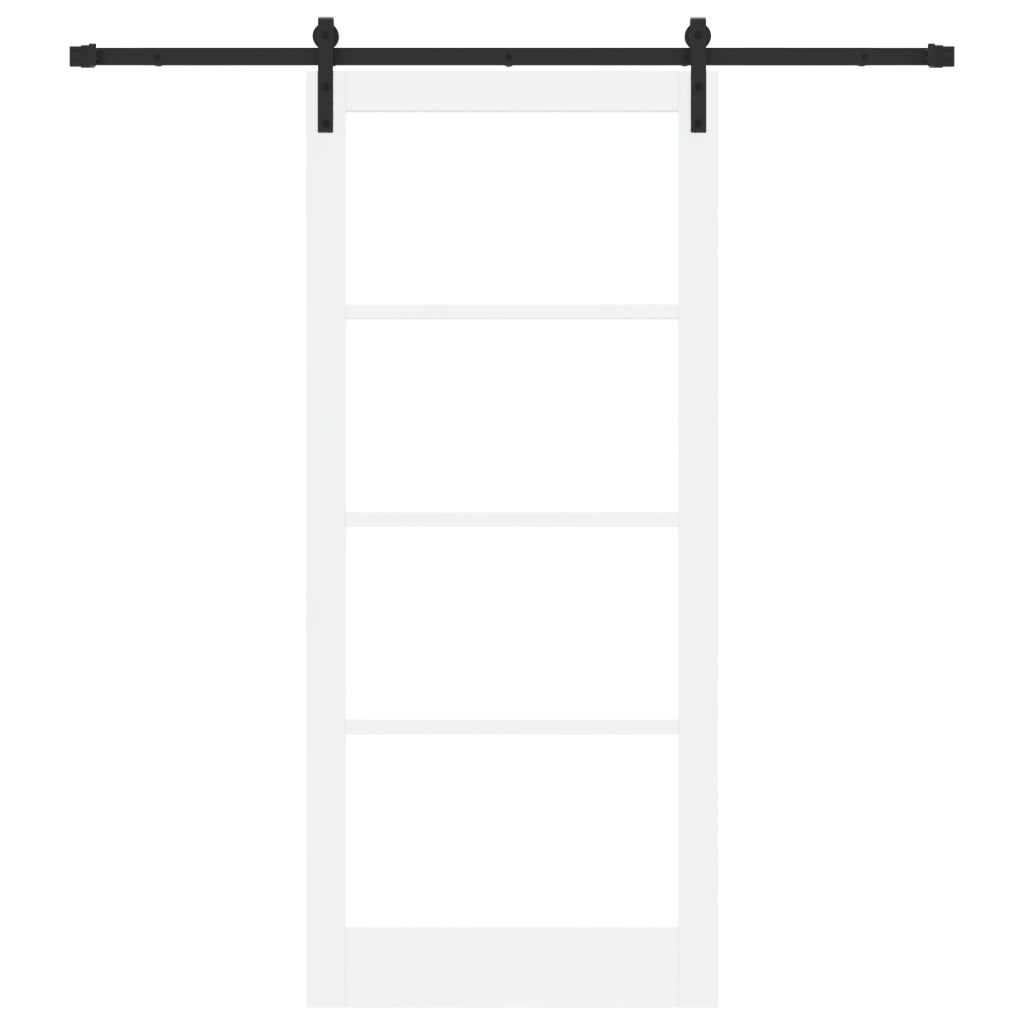 Porta Scorrevole con Set Hardware 'ORKDAL'Legno Solido Bianco e Vetro