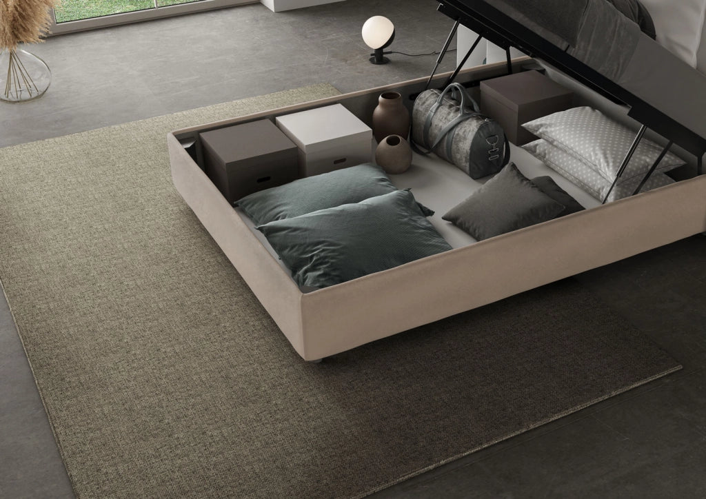 Letto Matrimoniale Francese 140x200 cm con Rete e Contenitore Imbottito in Microfibra Antea Large Sabbia