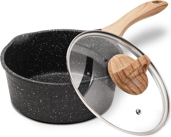 Casseruola 16 cm, 1,5 L Pentola a Coperchio con Lido, Casseruola Piccola, Smalto Antiaderente, Adatta per Induzione, Elettrica e a Gas