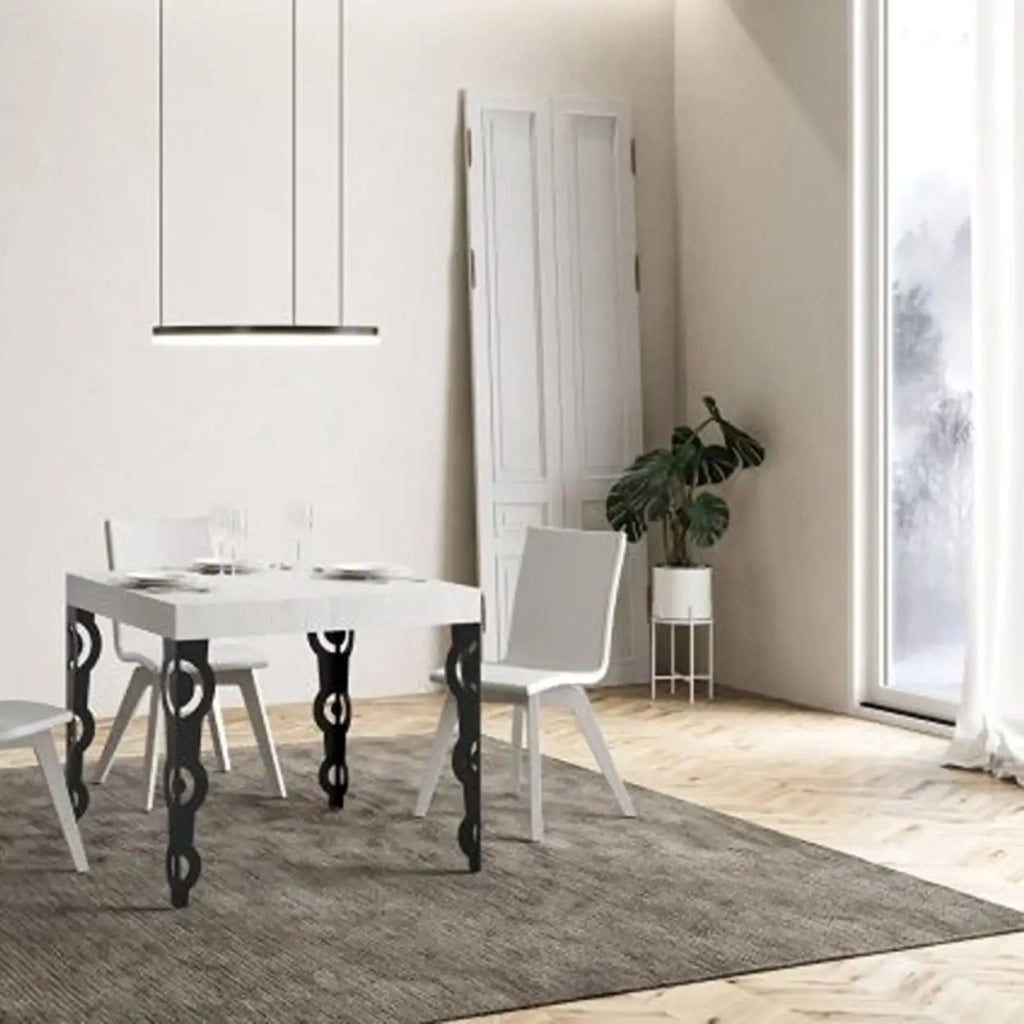 Tavolo allungabile 90/246x90 cm Karamay Premium colore bianco frassino gambe antracite