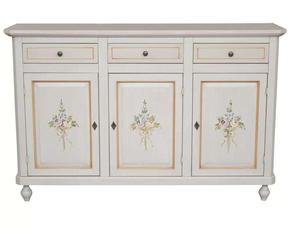 credenza 3 ante legno bianca decorata filo arancione 150x45x98 - Mobili 2G