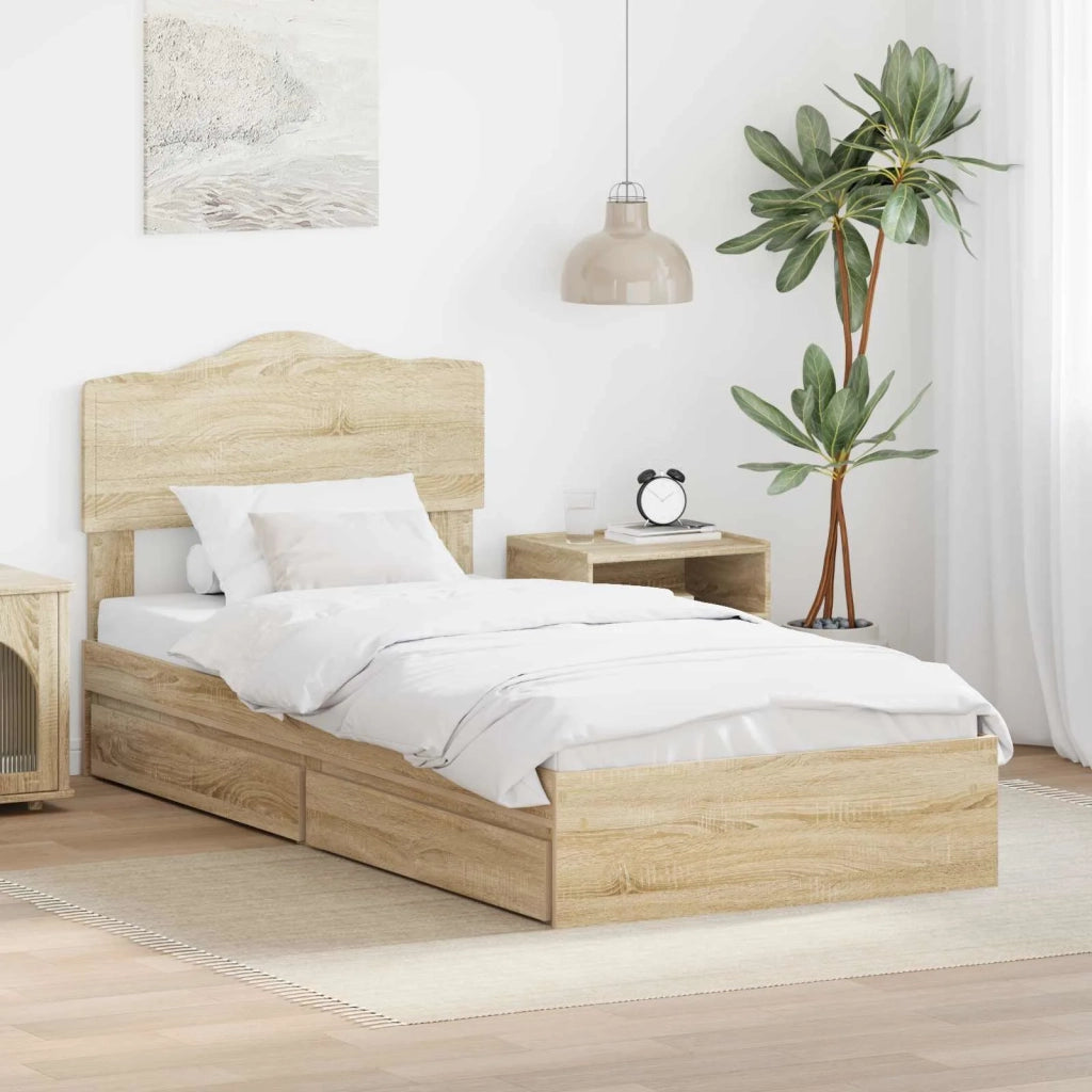 Letto con Contenitore con testiera Rovere Sonoma 90 x 200 cm