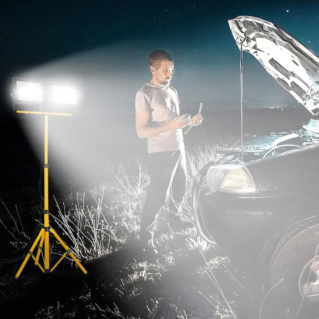 Faretto da costruzione, 2 x 200 W, 16000 lm, LED da lavoro, con treppiede e cavo da 3 m, impermeabile, IP66, per garage, officina, cantiere, bianco freddo