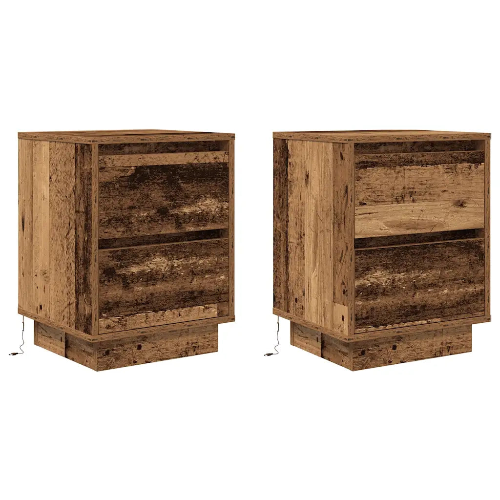Set di 2 Comodini | Armadio da Notte | Mobiletto da notte con Luci a LED Legno Antico 38x34x50 cm