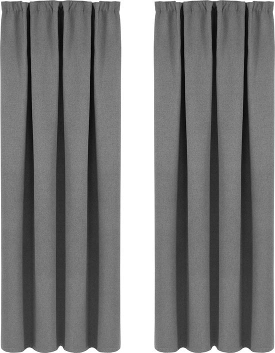 Tende - 2 pezzi - Lino - 100% Poliestere - Tendina/Parasole/Vetrata - Oscurante & Termoisolante - Grigio Scuro - 135x225cm