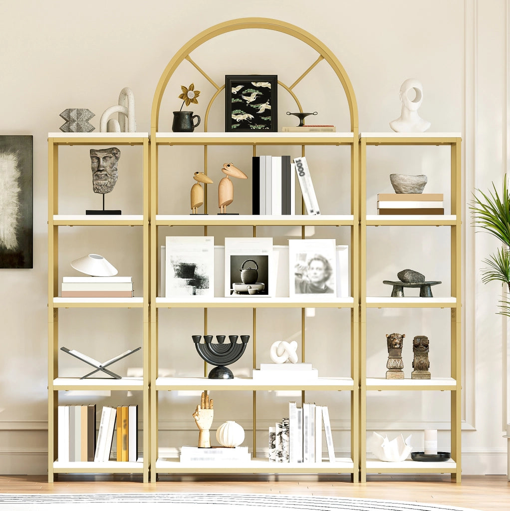 Set di scaffali modulari 163x30x184 cm in MDF e acciaio oro e bianco