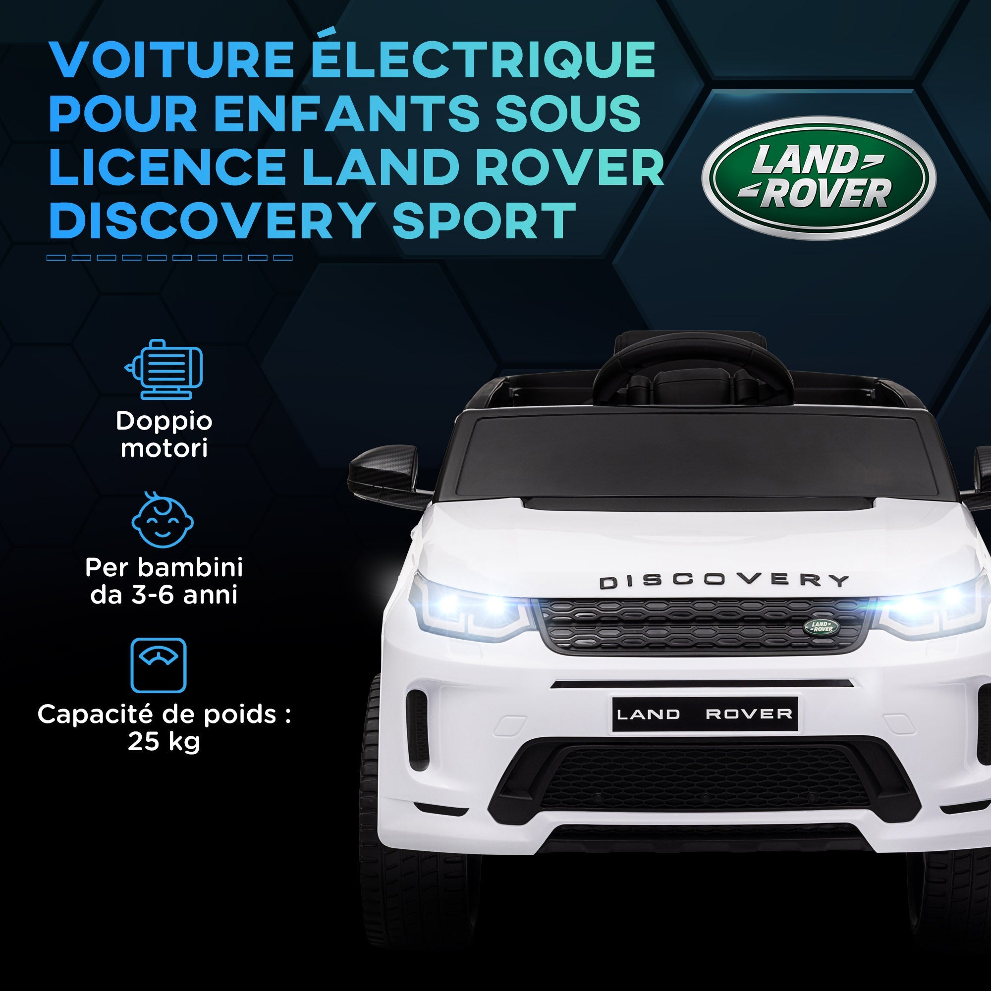 Macchina Elettrica per Bambini con Licenza Land Rover Discovery Sport 106x65,5x51 cm Bianco